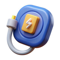 Poster - 3d rendered blue power plug with yellow lightning bolt icon isolated on transparent background