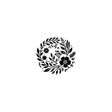 Black floral silhouette for monogram design simple  vector.