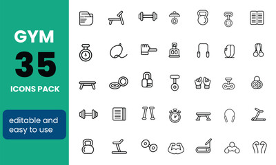 Fototapete - Editable Thin Line Icons of Gym Equipment and Fitness Symbols