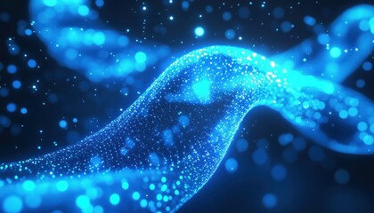 Aufkleber - Neon Blue Wave Spiral: Pattern Of Outer Space With Plexus Of Threads And Milky Way Led Strip. Technology And Science Poster For Presentations And Business.