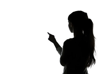 Poster - Woman adjusting layout on screenvector illustration isoleted on white background in silhouette .