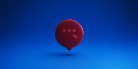 Poster - A red chat bubble with three dots on a blue background casting a soft shadow below it