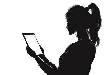 Poster - Woman adjusting layout on screenvector illustration isoleted on white background in silhouette .