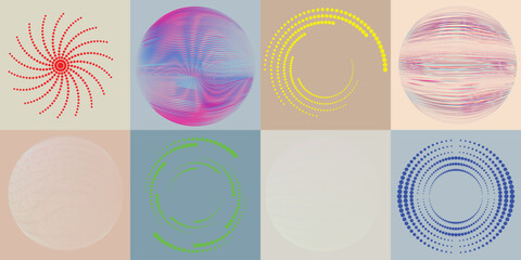 Fototapete - Lines and dots in Circle Form .Rotate rounded shape Vector .Rotating dots form a circle .Rotating and linear design element . Various lines forming round shape . Abstract Geometric line art .
