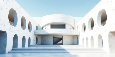 Poster - A minimalist architectural structure featuring arches and a central staircase entrance