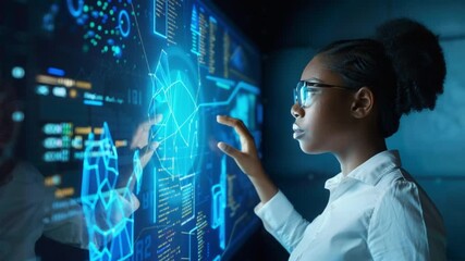 Poster - Woman interacting with a holographic display
