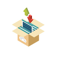 Poster - Isometric Illustration: Data Upload Download Concept,  Modern Design,  Clean Minimalist Style