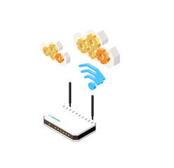 Poster - Isometric Illustration: Wireless Router Connecting to Cloud-Based Gear System