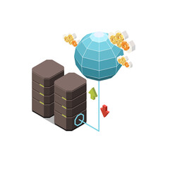 Poster - Isometric Illustration: Secure Cloud Data Transfer to Servers, Uploading and Downloading, Modern Technology Concept