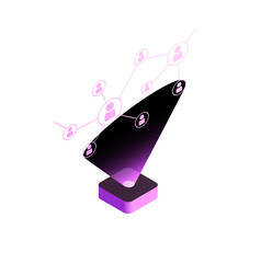 Poster - Isometric Network Projection:  Modern Digital Social Connections, Purple Gradient, Futuristic Style.