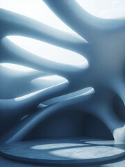 Poster - Abstract interior with organic shapes and bright light creating a futuristic atmosphere