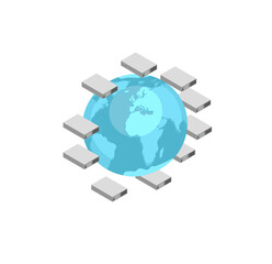 Poster - Global Network Servers: Isometric Illustration of Worldwide Data Center Connectivity