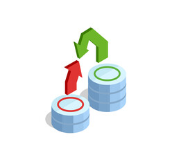 Poster - Isometric Database Data Transfer: Red and Green Arrows, Modern Design, Efficient Workflow