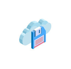 Poster - Isometric Illustration: Retro Floppy Disk in a Cloud, Digital Data Storage Concept, Modern Pastel Color Palette