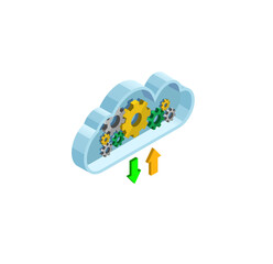 Poster - Isometric Cloud Computing Data Transfer:  Efficient Uploads and Downloads,  Modern Technology Concept.