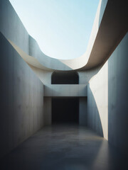 Poster - A minimalist architectural space featuring a curved ceiling and a dark opening ahead view