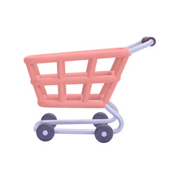 Poster - Pink 3D Rendered Shopping Cart Icon;  E-commerce, Online Retail,  Modern Style,  Minimalist Design, Isolated on Black.