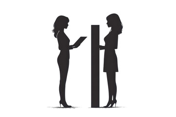Poster - Woman comparing two bar chartsvector illustration isoleted on white background in silhouette .