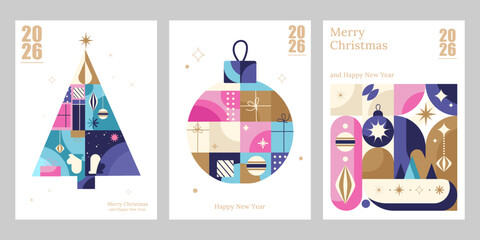 modern 2026 christmas and new year greeting cards set. 2026 christmas and new year greeting cards wi