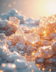 Poster - Abstract ice formations with crystalline structures reflecting warm light