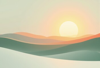 Poster - Minimalist winter sunrise with geometric sun rays illuminating the landscape