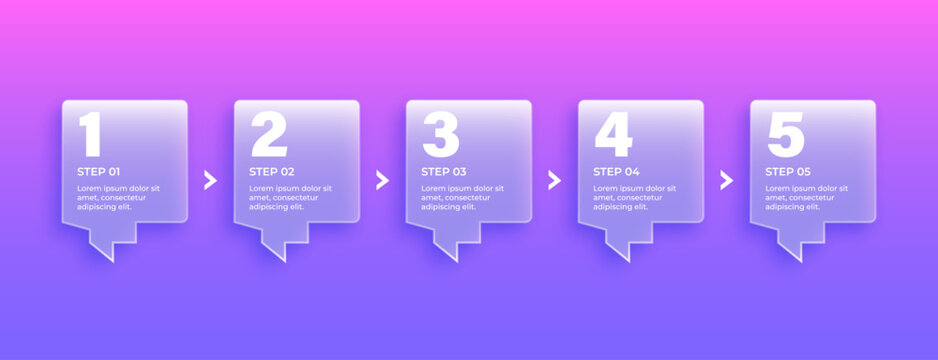 Realistic Liquid Glass 3D Infographic Vector Set with Glossy Speech Bubbles and Business Process Banners