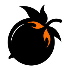 Poster - Simple black silhouette of a whole orange on a white background