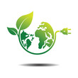 © Oman - Green eco electrical plug icon with earth. A sign of environmentally friendly and renewable electrical energy. Vector illustration