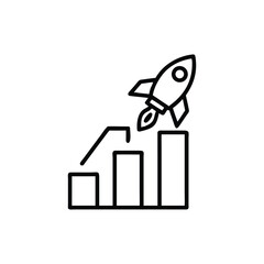 Poster - Vector art of startup growth and success represented by a rocket launching from a bar chart