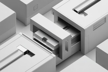 Poster - Modern design of minimalistic electronic devices showcases creative functionality and aesthetic appeal in urban environment