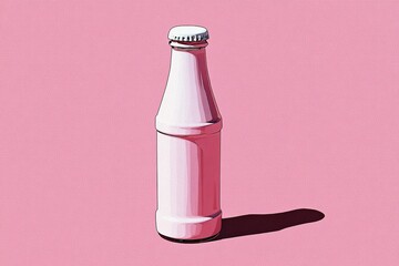 Poster - Unique pink glass bottle filled with beverage placed on a pink background showcasing its sleek design and shadow effect