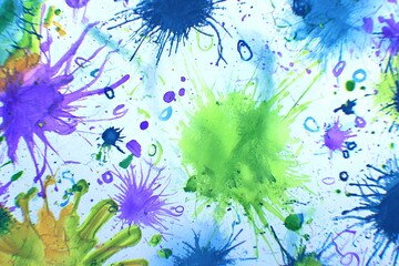 Poster - Colorful splashes of paint create an abstract art background with vibrant hues in various shapes and sizes