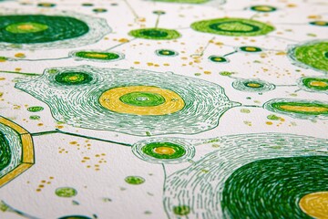 Poster - Vibrant abstract artwork depicting interconnected circular forms in shades of green and yellow