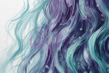 Poster - Creative watercolor illustration of flowing hair with shades of purple and teal showcasing artistic brush strokes and texture
