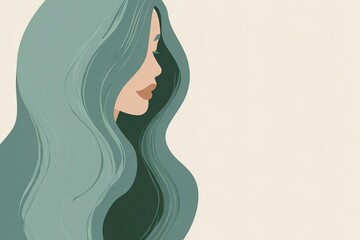 Poster - Stylized profile illustration of a woman with long, flowing hair against a soft background