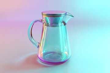 Poster - Clear glass pitcher reflecting colorful light in a contemporary space with vibrant hues and soft shadows