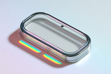 Poster - Transparent container with rainbow reflection on a light surface during daylight
