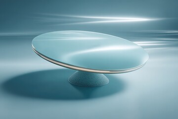 Poster - Modern minimalist table design showcasing sleek form on a reflective surface in a serene environment