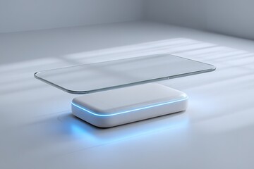 Poster - Modern minimalist coffee table with illuminated base in a bright indoor space