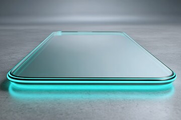 Poster - Sleek smartphone design with vibrant blue glow on a minimalist concrete surface