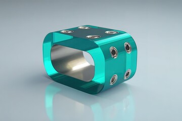 Aufkleber - Unique turquoise acrylic object showcasing metallic accents and modern design in a minimalistic setting