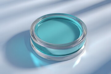 Poster - Container of turquoise gel on a reflective surface in a well-lit room showcasing its vibrant hue
