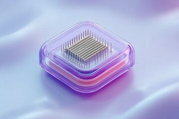 Aufkleber - Innovative microchip design displayed in a transparent protective casing on a softly lit surface