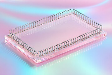 Poster - Transparent acrylic frame with silver loops sits on a pastel background, showcasing modern design and functionality
