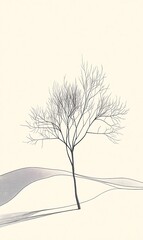 Poster - Minimalist Tree Silhouette with Soft Curves and Simple Background