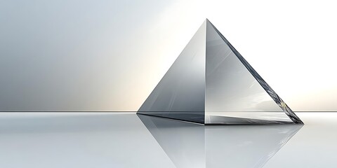 Poster - Reflective Glass Pyramid on Smooth Surface with Soft Background Light