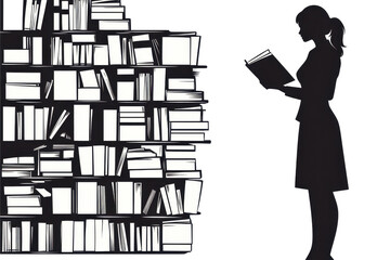 Poster - Woman in uniform managing filesvector illustration isoleted on white background in silhouette .