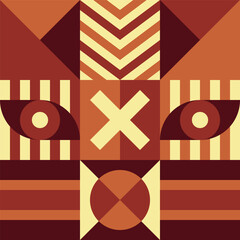 Aufkleber - Geometric Tribal Animal Face Illustration with Eyes and Abstract Motifs