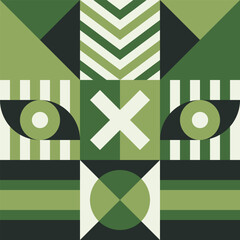 Aufkleber - Modern Geometric Pattern with Eye Shape and Green Color Abstract Background