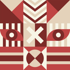 Aufkleber - Geometric Minimalist Red and Beige Abstract Pattern Composition Illustration
